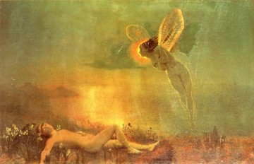 ジョン・アトキンソン・グリムショー Painting - ラトマス山のエンディミオン 天使ジョン・アトキンソン・グリムショー